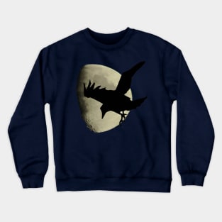 Half Moon With Flying Raven Crow Silhouette Crewneck Sweatshirt